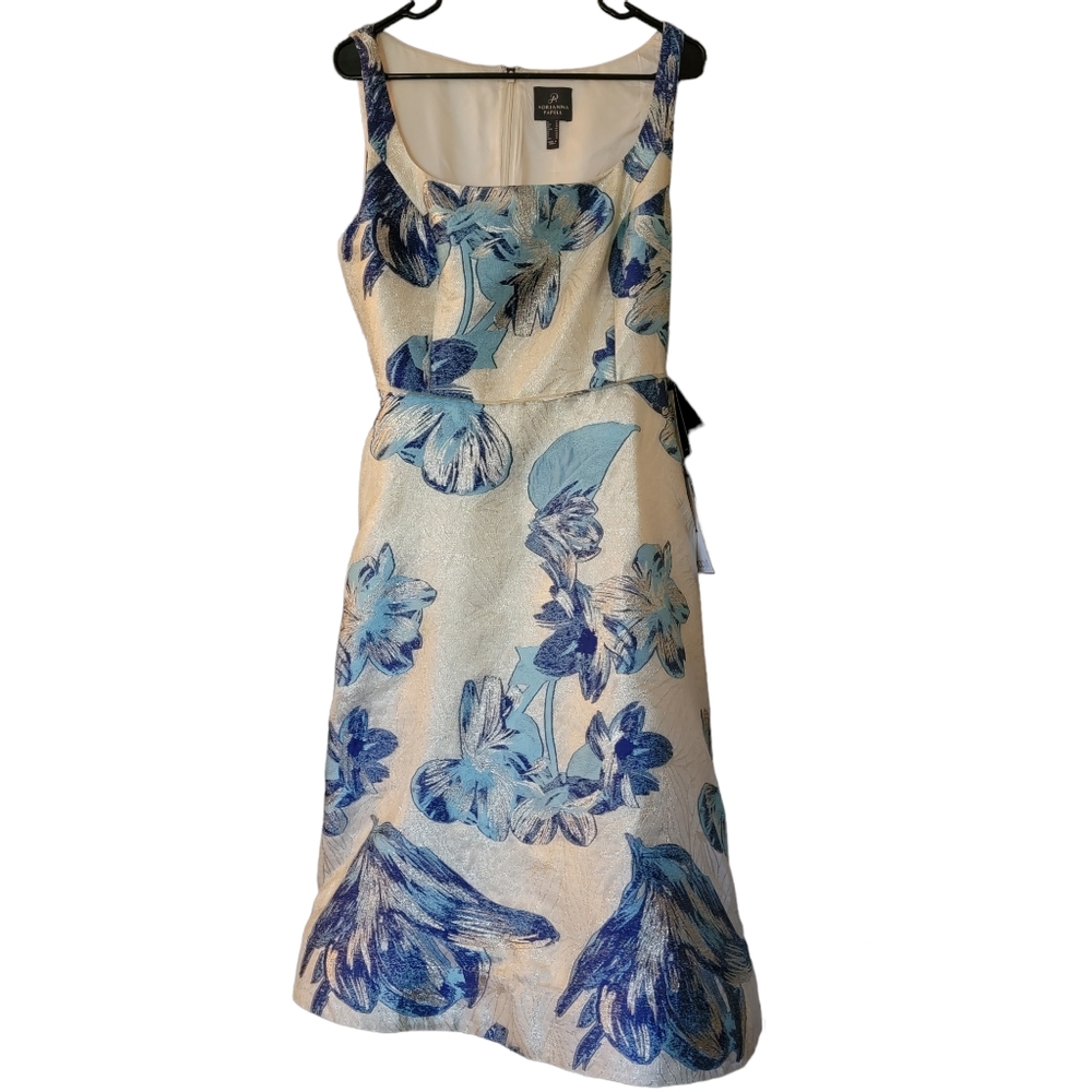 Adrianna papell Jacquard a-line midi dress gold/blue